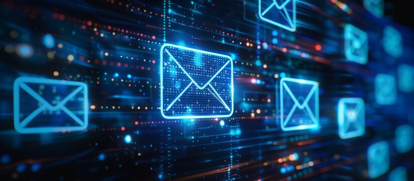 Close-up of computer screen showing email icons