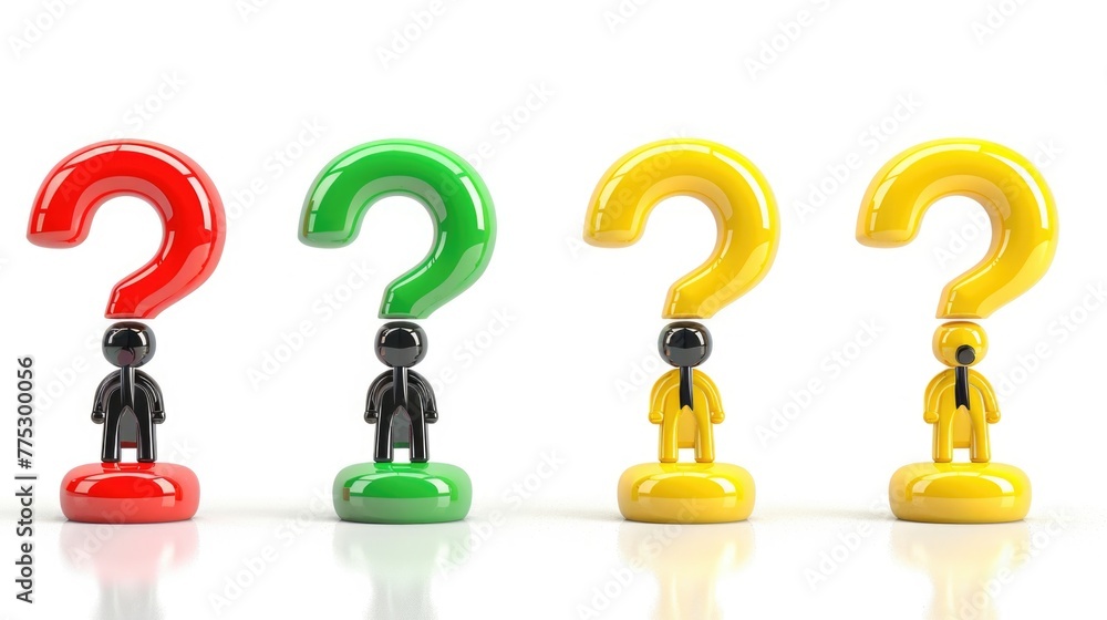 Poster group of people standing with question marks on them, suitable for business and education concepts