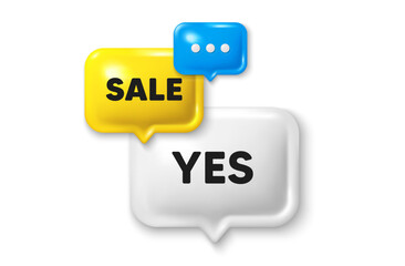 Discount speech bubble offer 3d icon. Yes text tag. Approved ok message. Done or Good deal symbol. Yes discount offer. Speech bubble sale banner. Discount balloon. Vector