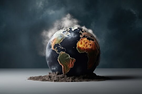 A conceptual image of a globe with smoke illustrating the severe impact of pollution on global climate. Conceptual Globe Pollution and Climate Impact
