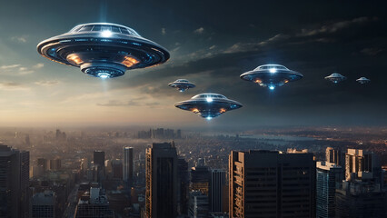 UFO formation above a city