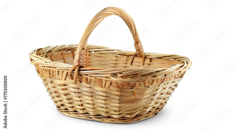 Poster a simple wicker basket on a clean white background. perfect for product displays