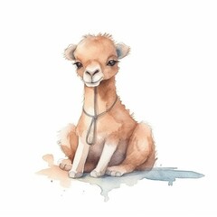 Watercolour Animal Clipart Cute Baby camel on white background