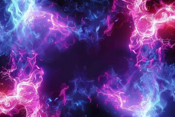 A vibrant, pulsating square border made of electric neon for a dynamic music magazine cover.