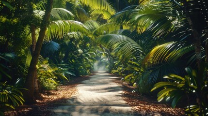 Obraz premium A scenic view of a dirt road surrounded by lush green trees. Ideal for nature and travel concepts