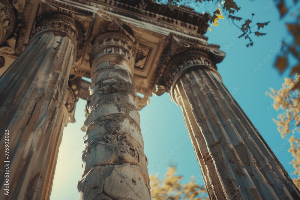 Poster close up of a pillar with a sky background. suitable for architectural and outdoor themes