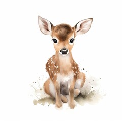 Obraz premium Watercolour Animal Clipart Cute Baby deer on white background