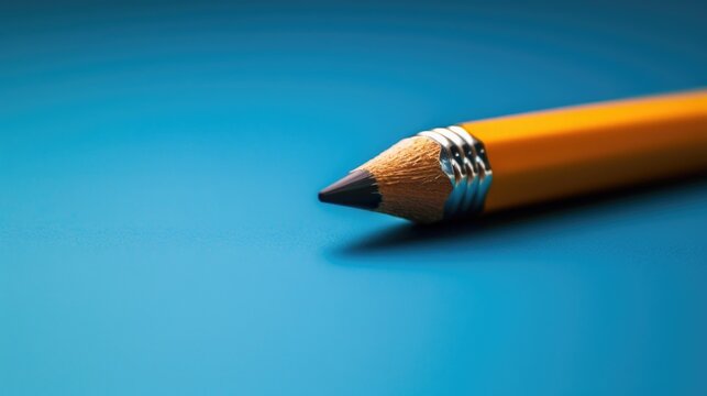 Detailed image of a pencil on blue background. Ideal for educational or office concepts