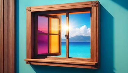 Minimalism, travel photography, closeup a single wooden frame glass window.