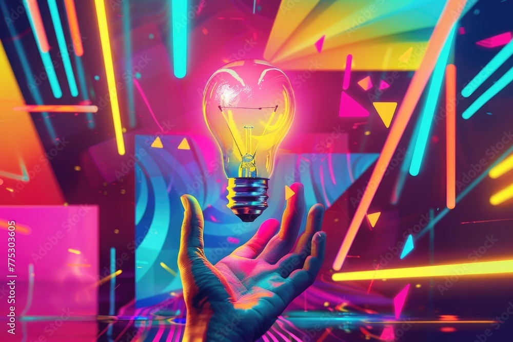 Poster a person holding a light bulb, versatile image for various concepts