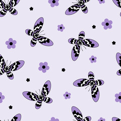 Seamless pattern with butterfly. Y2k retro style. Vector background