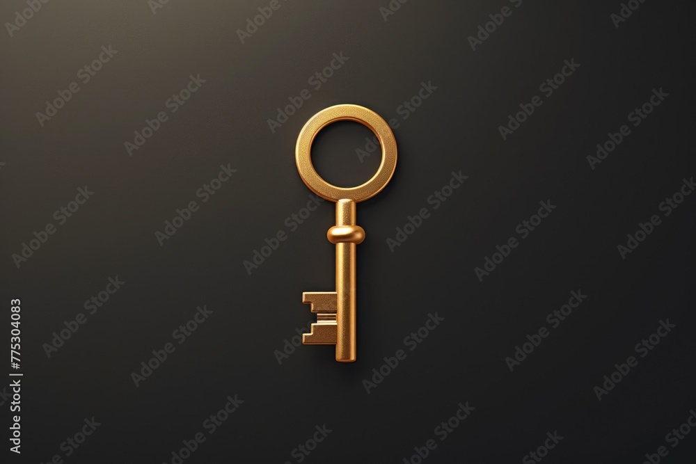 Poster A shiny golden key against a dark black background. Perfect for concepts related to security and access