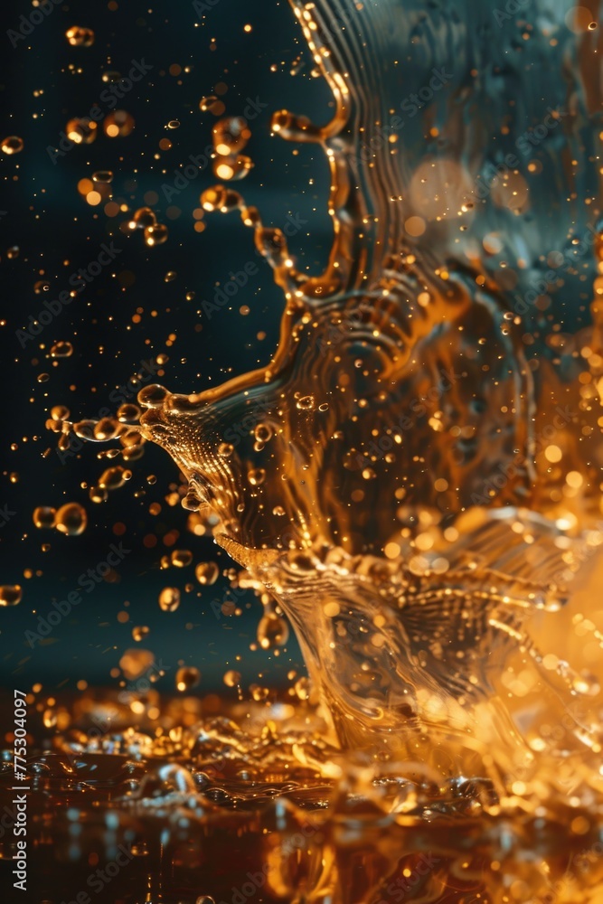 Poster close up of water splashing out of a glass, suitable for various concepts and designs