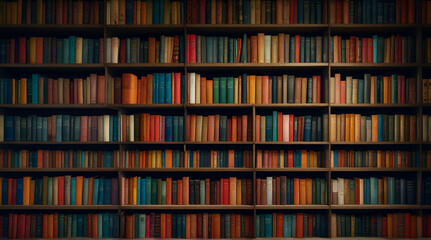bookshelf filled with colorful books arranged in a cre .Generative AI