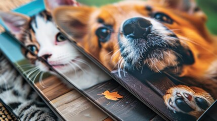 Close up of a cat and a dog on a table. Suitable for pet lovers