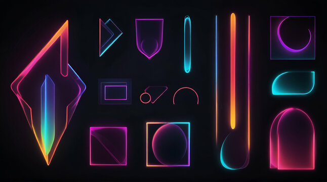 A set of shapes with blurred neon gradients glowing .Generative AI