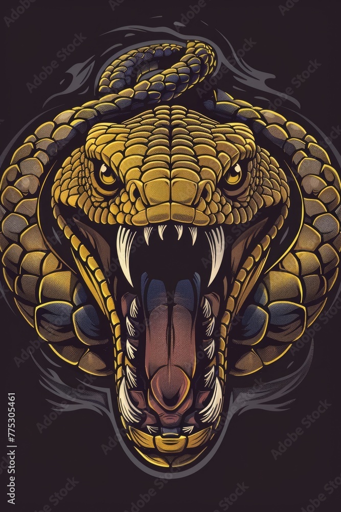Poster a snake displaying its teeth. suitable for educational materials