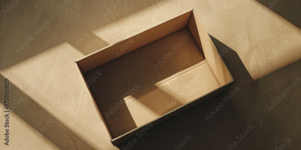 Poster A box sitting on a floor with a shadow. Suitable for various concepts