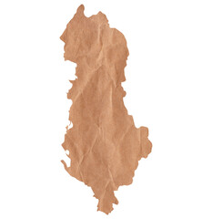 Map of Albania made with crumpled kraft paper. Handmade map with recycled material