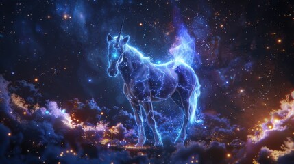 A majestic horse standing in the sky, perfect for fantasy designs - obrazy, fototapety, plakaty