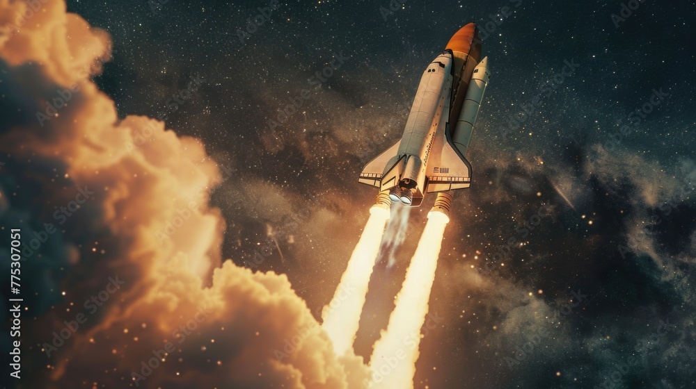 Aufkleber A space shuttle taking off into the sky. Perfect for science and technology concepts