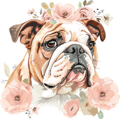 Bulldog Vintage Flowers Artistic blooming Vector Illustration