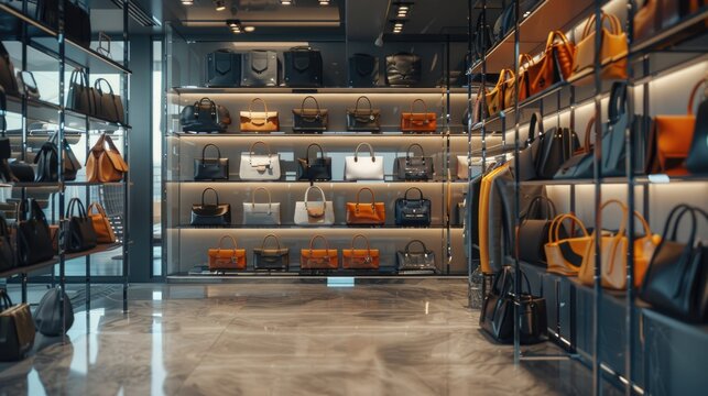 Various handbags and purses displayed in a room. Ideal for fashion and retail concepts