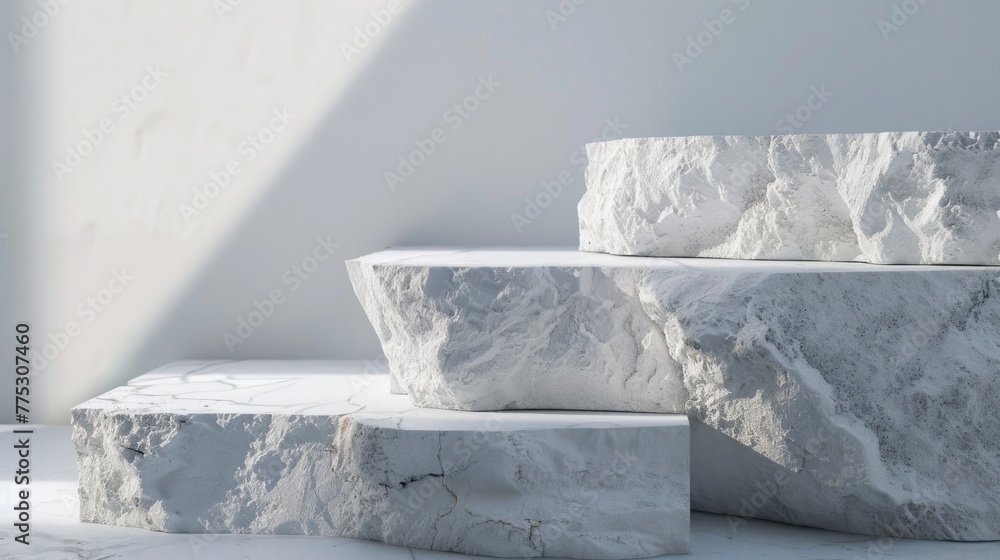 Poster a pile of white marble blocks on a table, suitable for architectural or interior design projects
