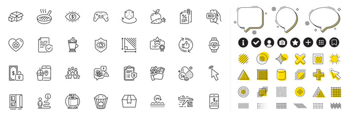 Fototapeta na wymiar Set of Stress, Private payment and Tax documents line icons for web app. Design elements, Social media icons. Cursor, Package box, Augmented reality icons. Vector