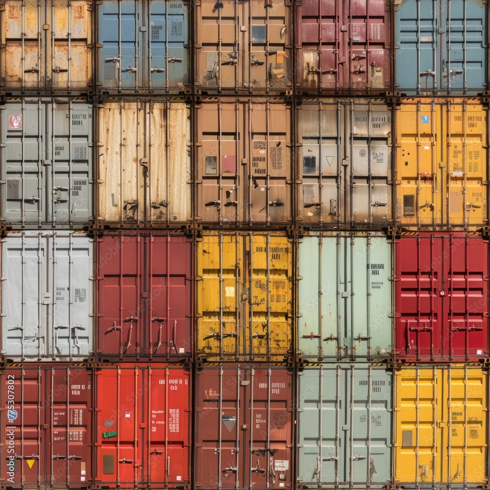 Poster a bunch of containers stacked on top of each other. suitable for industrial and logistics concepts.