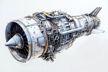 Detailed drawing of a jet engine, suitable for technical illustrations - obrazy, fototapety, plakaty