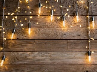 Wooden surface with lights, modern design background with space for text or copy space