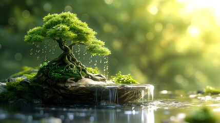 Beautiful closeup of green moss raindrops on tree bark beautiful background of moss for wallpaper - Powered by Adobe