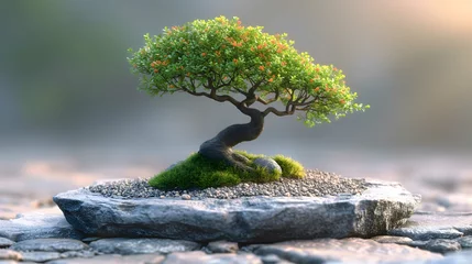Wandcirkels aluminium a bonsai tree on a rock © avery
