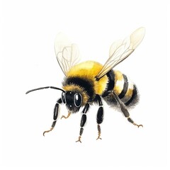 Watercolour Animal Clipart Cute Baby bumblebee flaying on white background 