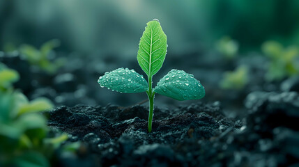 Small Green Plant Sprouting From Ground - obrazy, fototapety, plakaty