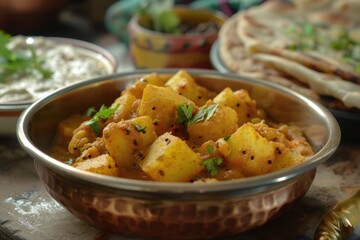 A bowl filled with potatoes and various other foods. Suitable for food and cooking concepts