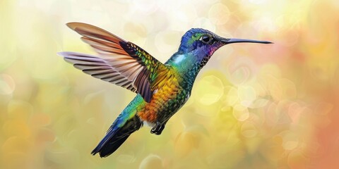 Fototapeta premium A vibrant hummingbird soaring through the air, perfect for nature concepts