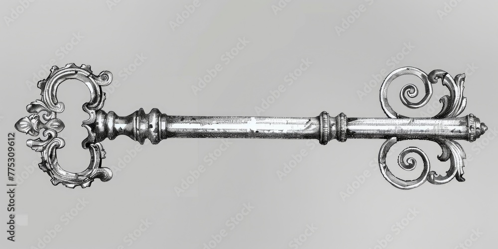 Poster detailed antique key with intricate design, suitable for various projects