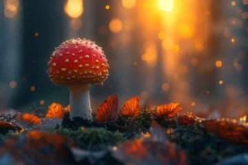 Foto op Aluminium Magical mushroom in fantasy enchanted fairy tale forest. Neural network generated in January 2024. Not based on any actual scene or pattern. © avery