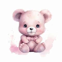 Watercolour Animal Clipart Cute Baby teddy bear Siting on white background 