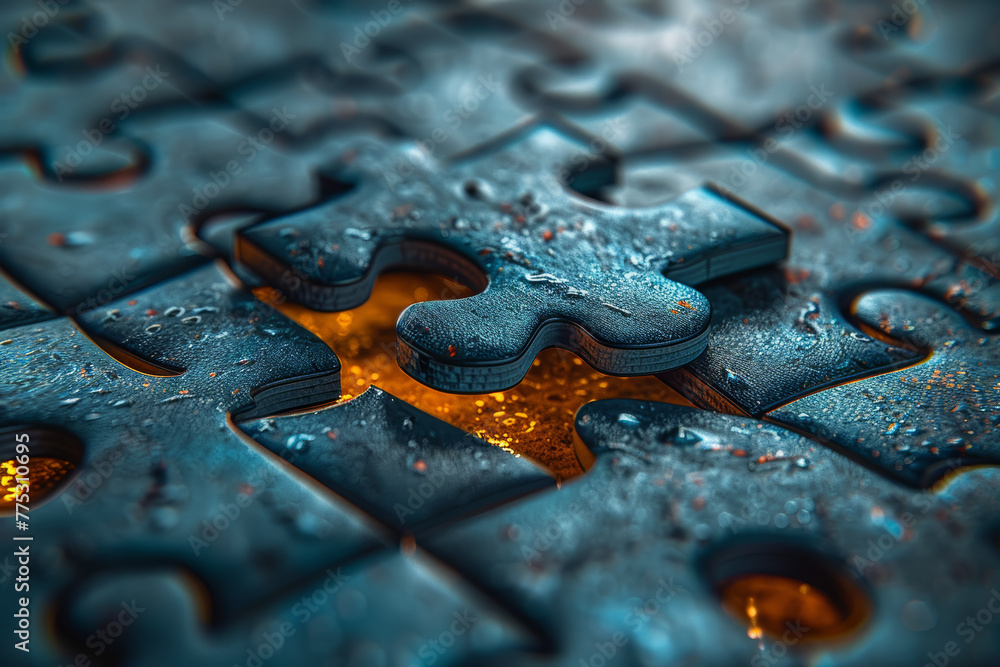 Poster a missing puzzle piece from a completed jigsaw, leaving an incomplete image and a sense of frustrati