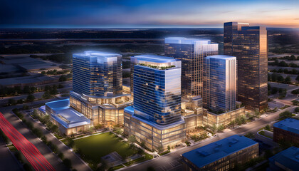 Commercial real estate development project, depicting developers and investors planning office...