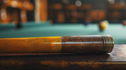 A baseball bat resting on a wooden table. Suitable for sports and leisure concepts