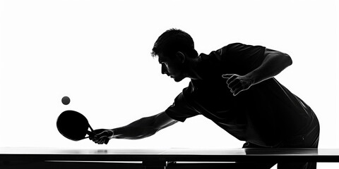 Silhouette of a man playing ping pong, suitable for sports and recreation concepts - obrazy, fototapety, plakaty