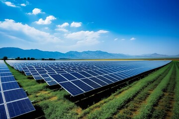 A solar panel farm with many solar panels