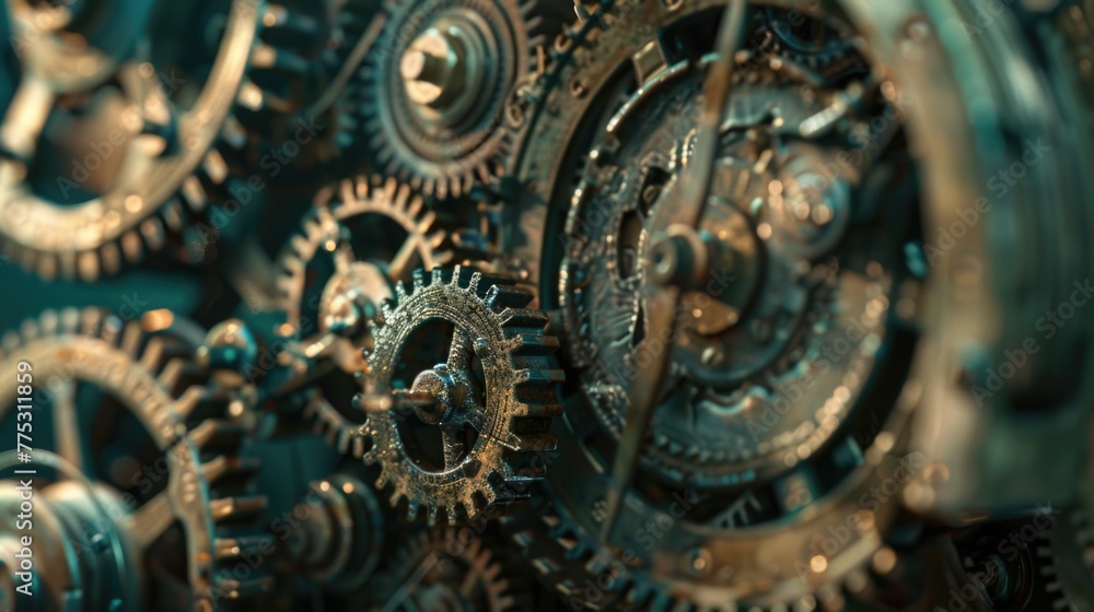 Poster detailed image of a group of gears, perfect for industrial concepts