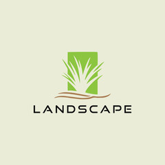 landscape lawn care logo design vector