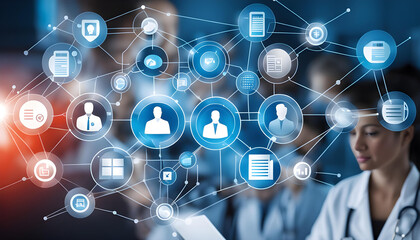 Health Information Exchange (HIE), the exchange of health information between healthcare providers with an image depicting the seamless exchange of patient records across healthcare networks.