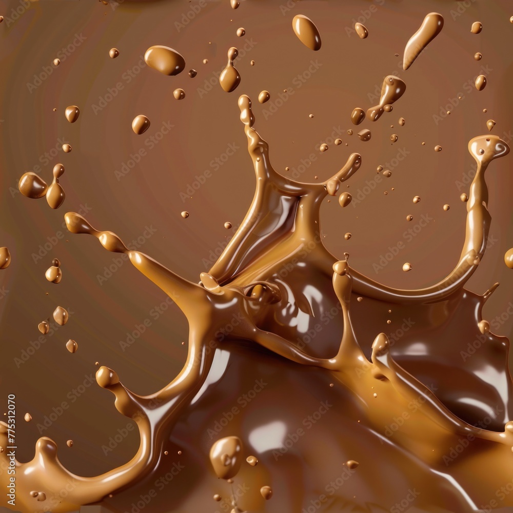 Poster close-up of a liquid splash on a smooth chocolate surface. suitable for food and beverage concepts